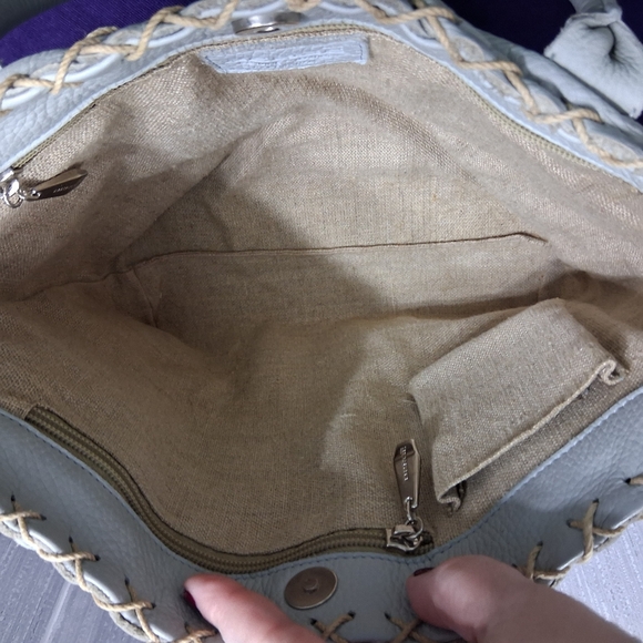 Berge Italian Leather Bag Tote Shouler Powder Blue - Picture 12 of 17